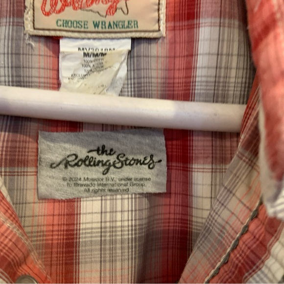 Custom Made Rolling Stone Graphic Wrangler Western Pearl Snap Plaid Shirt Sz M - Picture 8 of 8
